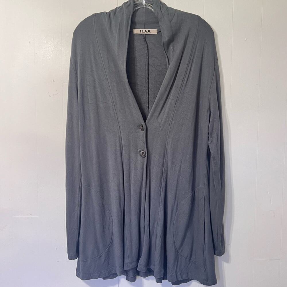 FLAX Lagenlook Minimalist Fluid Soft Casual Button Front Cardigan Pockets Size M